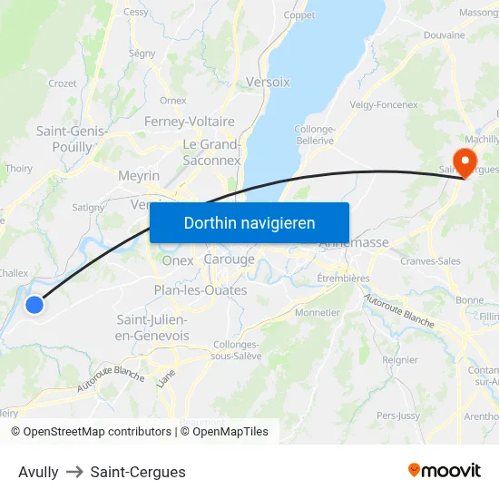 Avully to Saint-Cergues map