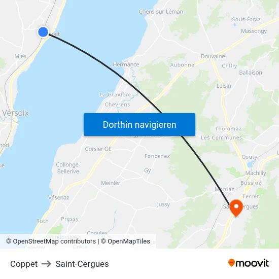 Coppet to Saint-Cergues map