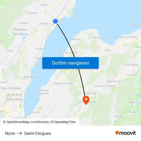 Nyon to Saint-Cergues map