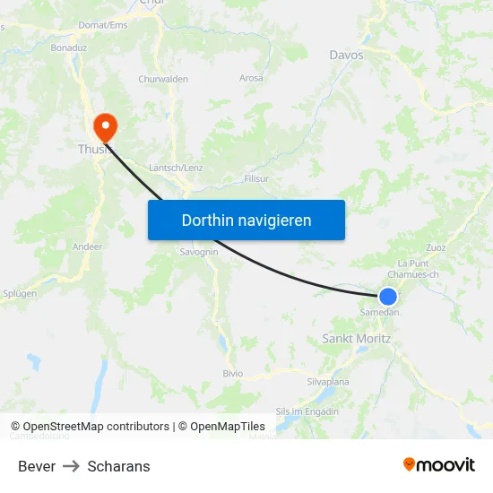 Bever to Scharans map