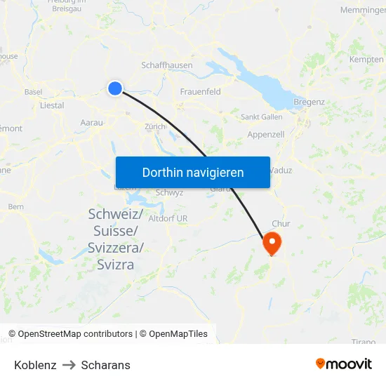 Koblenz to Scharans map