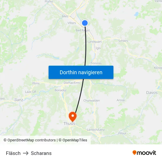 Fläsch to Scharans map