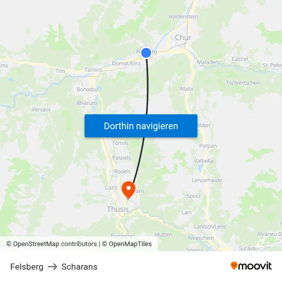 Felsberg to Scharans map