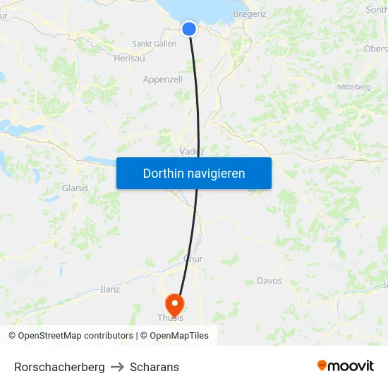 Rorschacherberg to Scharans map