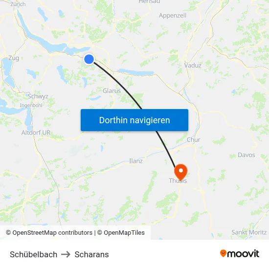 Schübelbach to Scharans map