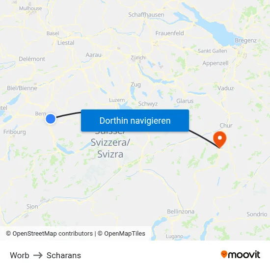 Worb to Scharans map