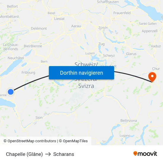 Chapelle (Glâne) to Scharans map