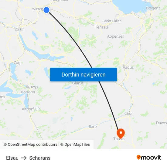 Elsau to Scharans map