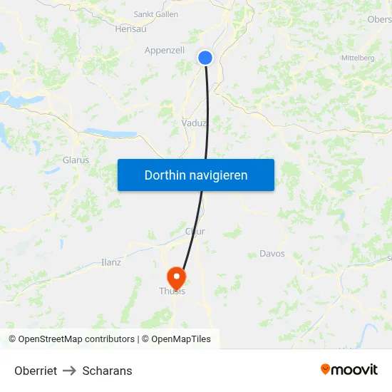 Oberriet to Scharans map