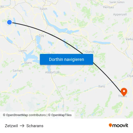 Zetzwil to Scharans map