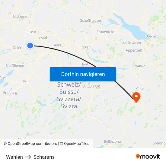 Wahlen to Scharans map