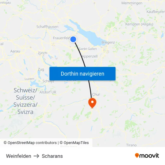 Weinfelden to Scharans map