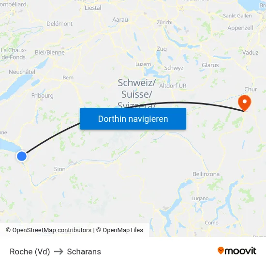 Roche (Vd) to Scharans map