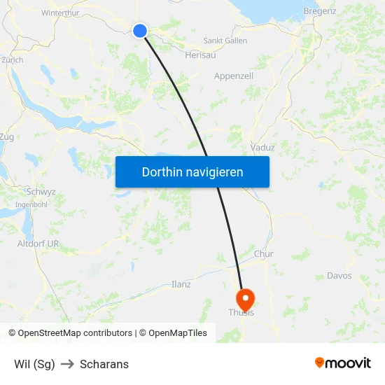 Wil (Sg) to Scharans map