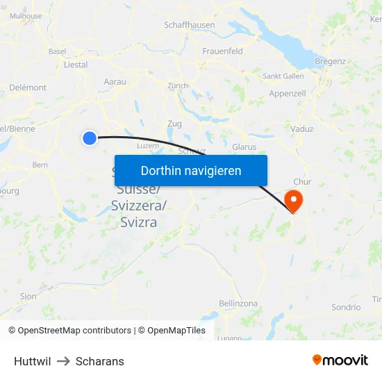 Huttwil to Scharans map