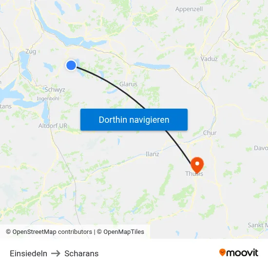 Einsiedeln to Scharans map
