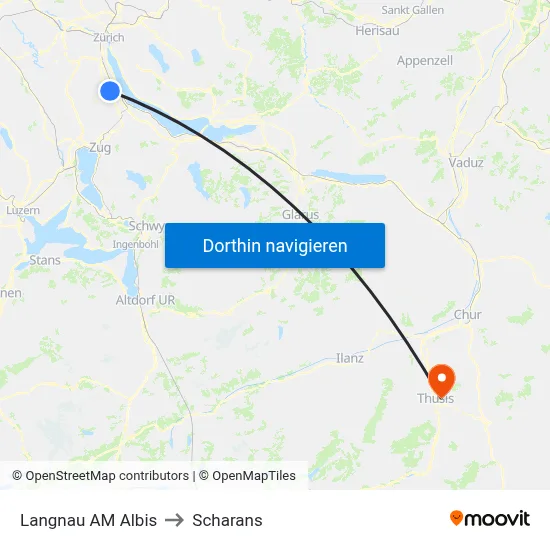 Langnau AM Albis to Scharans map