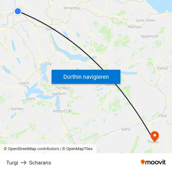Turgi to Scharans map