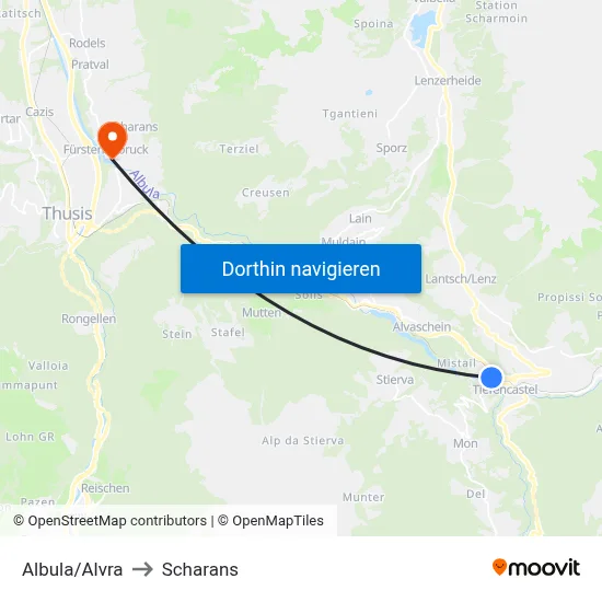 Albula/Alvra to Scharans map