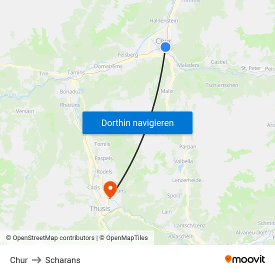 Chur to Scharans map