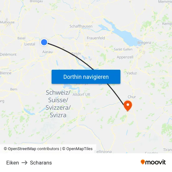 Eiken to Scharans map