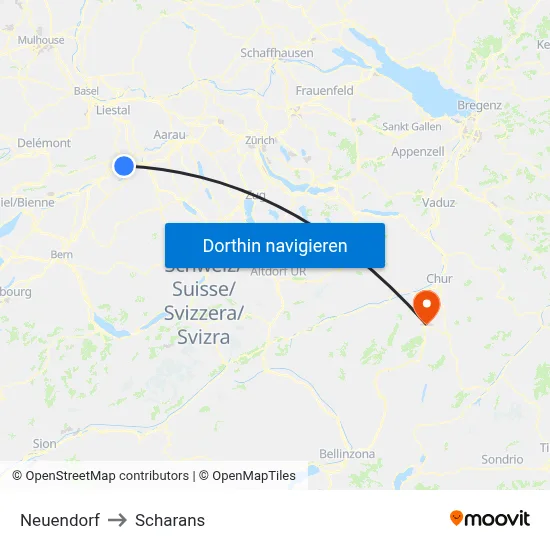 Neuendorf to Scharans map