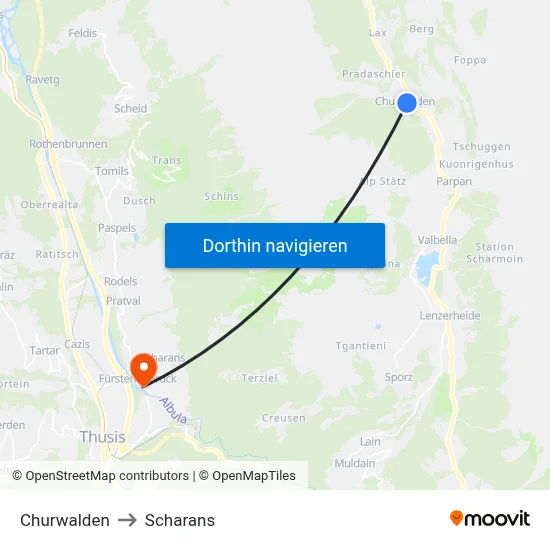 Churwalden to Scharans map
