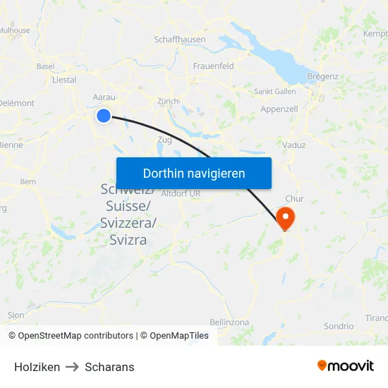 Holziken to Scharans map