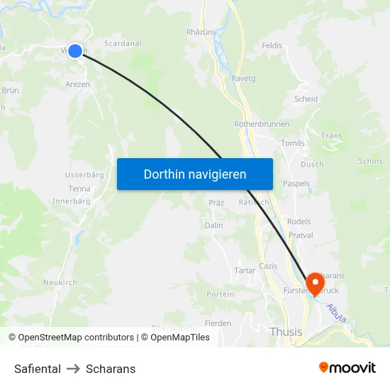 Safiental to Scharans map
