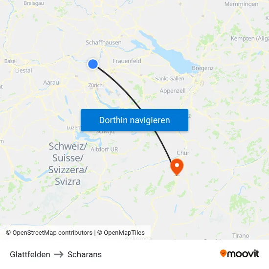 Glattfelden to Scharans map
