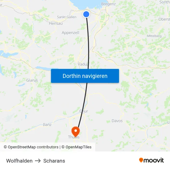 Wolfhalden to Scharans map