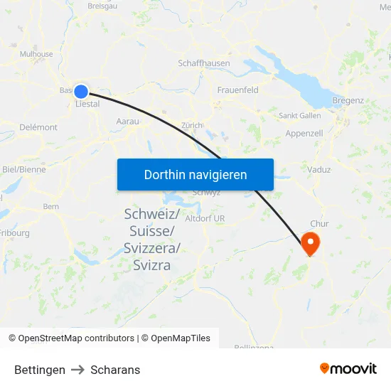 Bettingen to Scharans map