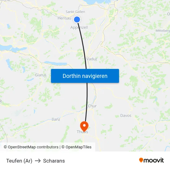 Teufen (Ar) to Scharans map