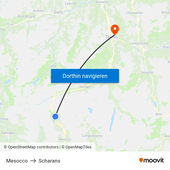 Mesocco to Scharans map