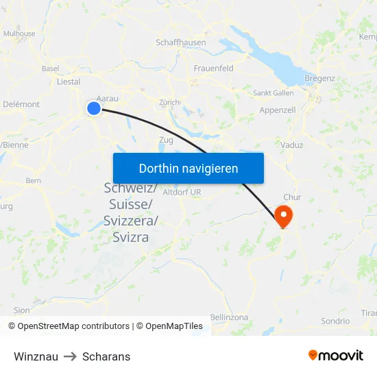 Winznau to Scharans map