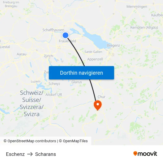 Eschenz to Scharans map