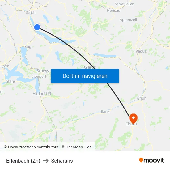 Erlenbach (Zh) to Scharans map