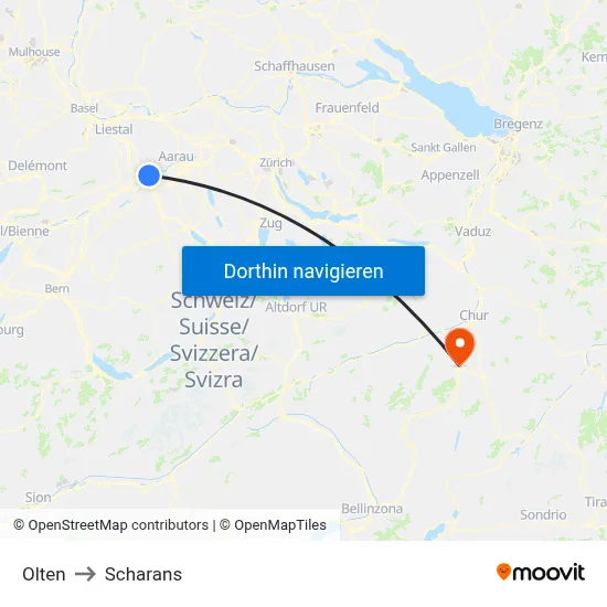 Olten to Scharans map