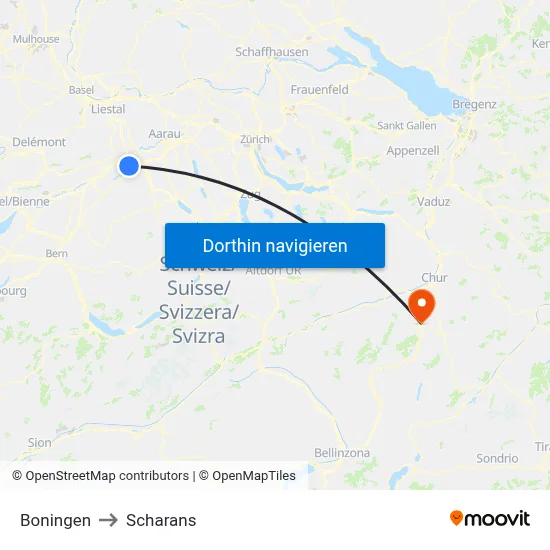 Boningen to Scharans map