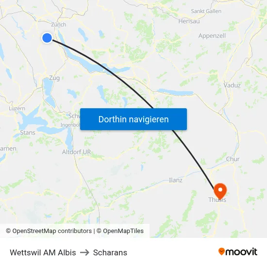Wettswil AM Albis to Scharans map
