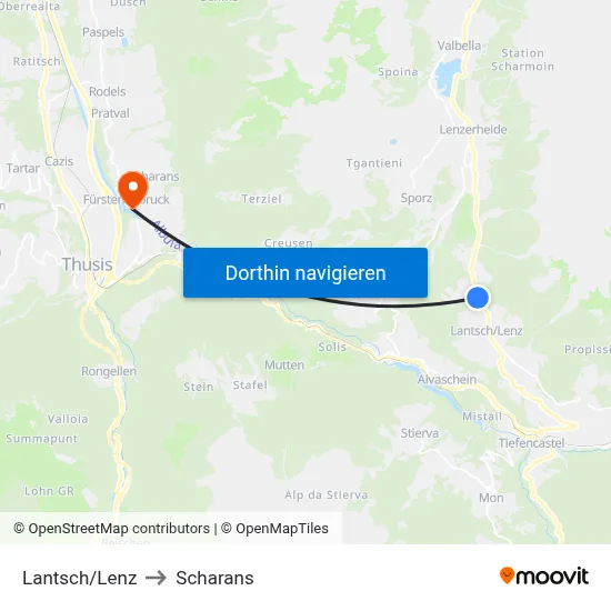 Lantsch/Lenz to Scharans map