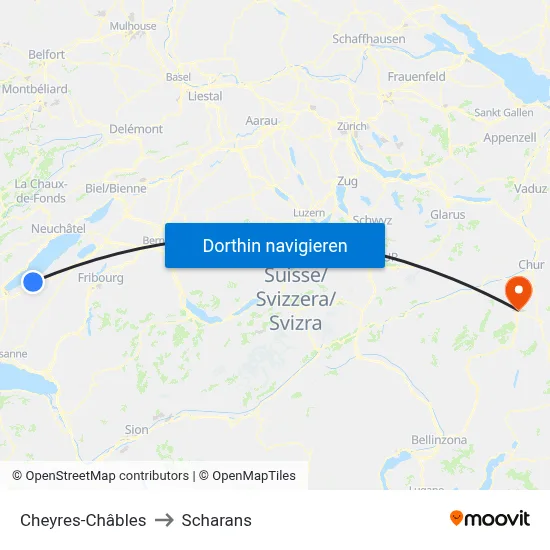 Cheyres-Châbles to Scharans map