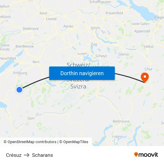 Crésuz to Scharans map