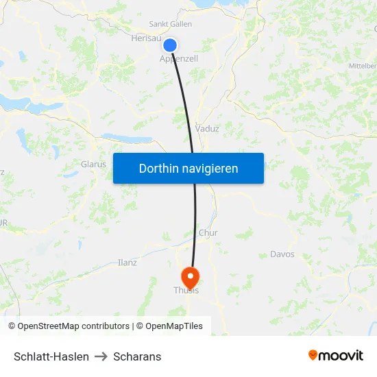 Schlatt-Haslen to Scharans map
