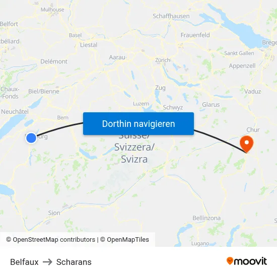 Belfaux to Scharans map