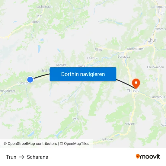 Trun to Scharans map