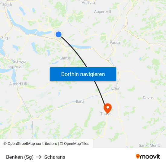 Benken (Sg) to Scharans map