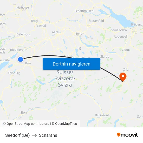 Seedorf (Be) to Scharans map