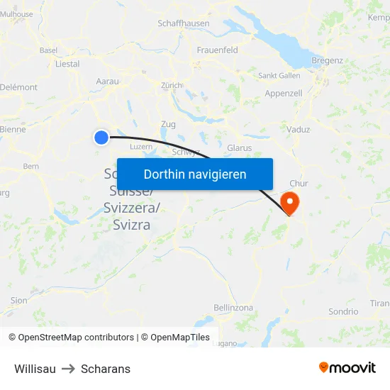 Willisau to Scharans map