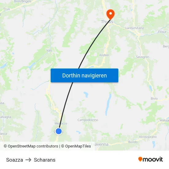 Soazza to Scharans map